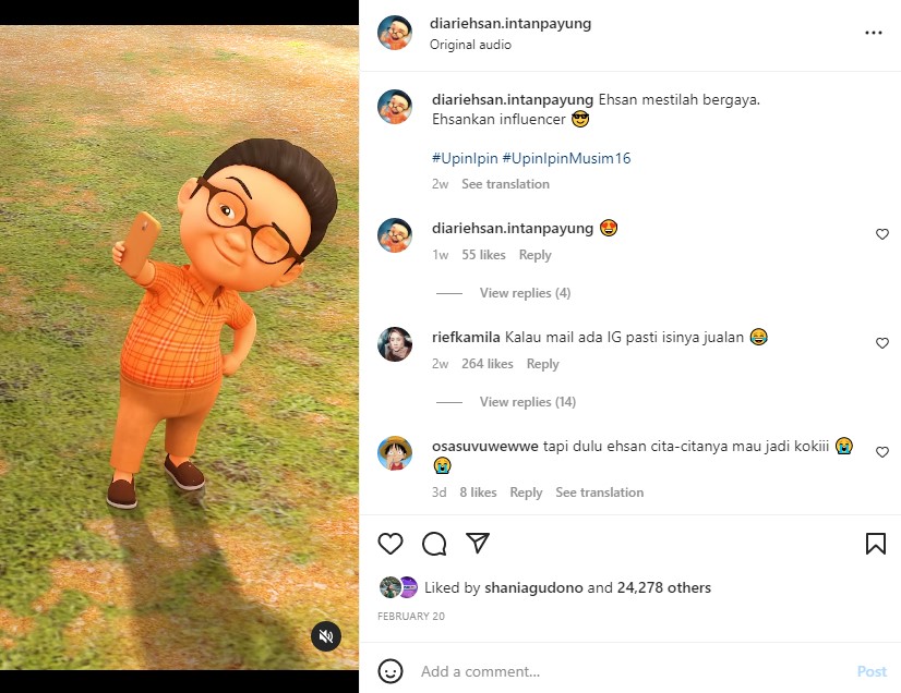 Ehsan teman Upin Ipin punya Instagram © Instagram