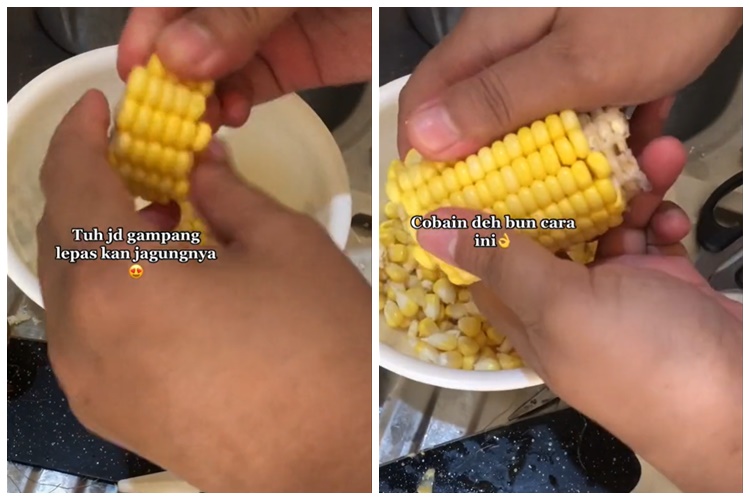 Bukan menggunakan pisau, ini cara mudah memipil jagung cuma pakai 1 alat