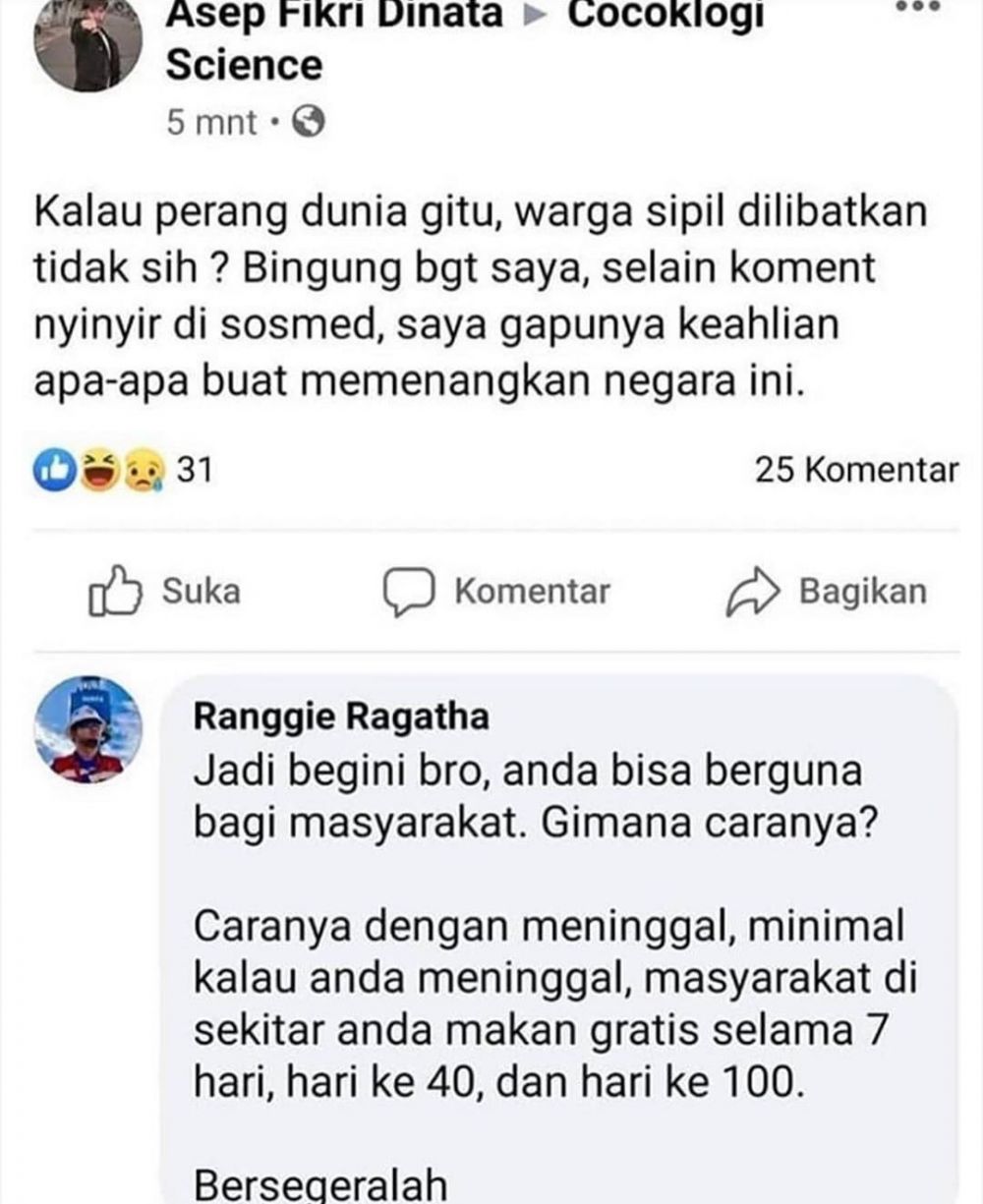 jawaban menggelitik di status facebook © Berbagai sumber
