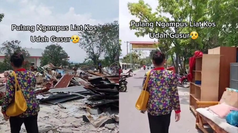 momen mahasiswa tak tahu kosan kena gusur ini bikin terenyuh © TikTok