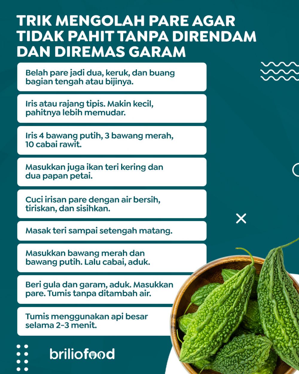 Tanpa direndam dan diremas garam, begini trik mengolah pare agar tak pahit