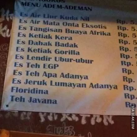 Tulisan nyeleneh di daftar harga makanan Berbagai sumber Tulisan nyeleneh di daftar harga makanan Berbagai sumber
