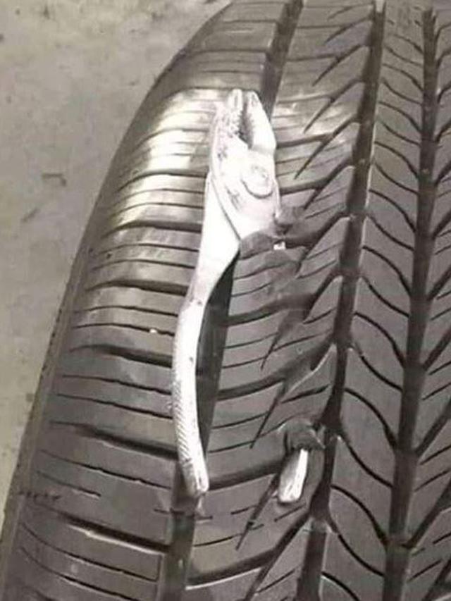 Potret ada benda nyangkut di ban motor © berbagai sumber