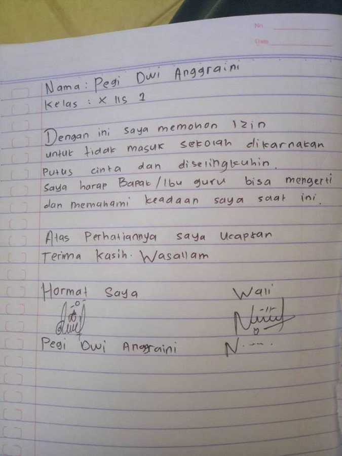 11 surat izin nggak masuk sekolah ini bikin geleng kepala © berbagai sumber 11 surat izin nggak masuk sekolah ini bikin geleng kepala © berbagai sumber