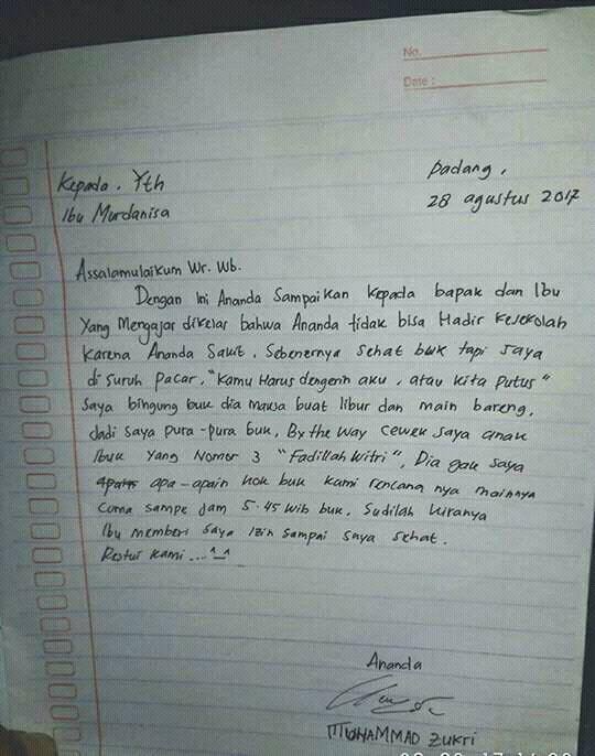 11 surat izin nggak masuk sekolah ini bikin geleng kepala © berbagai sumber 11 surat izin nggak masuk sekolah ini bikin geleng kepala © berbagai sumber