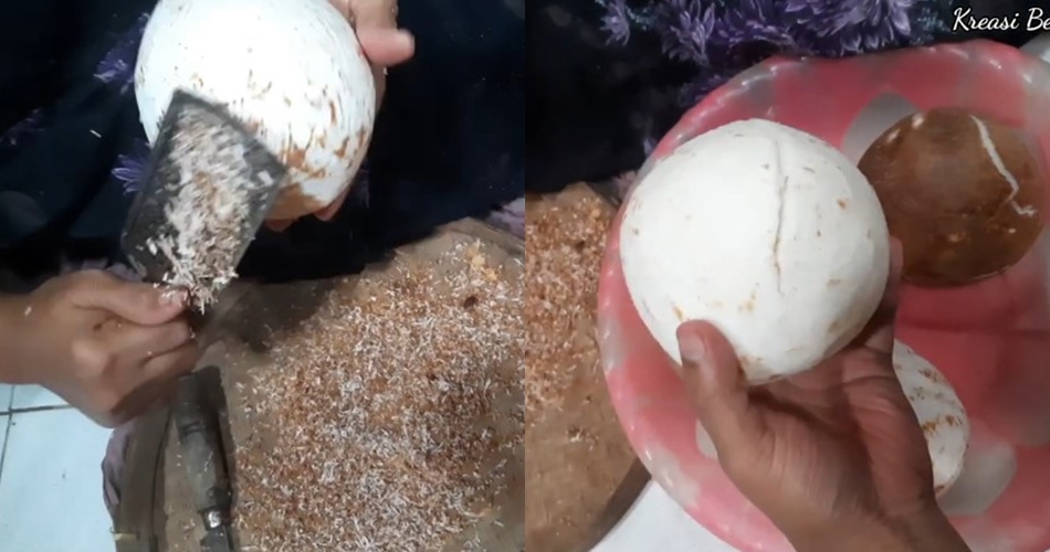Tanpa pisau, ini trik jitu mengupas kulit ari buah kelapa dengan cepat
