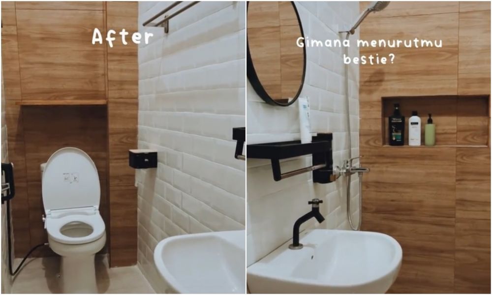 Kamar mandi desain jadul ini dimakeover jadi modern dan estetik, hasilnya bak toilet hotel