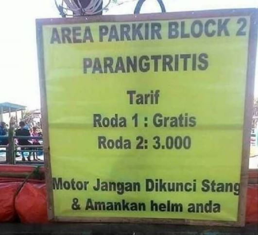 tulisan kocak di tempat parkir Berbagai sumber