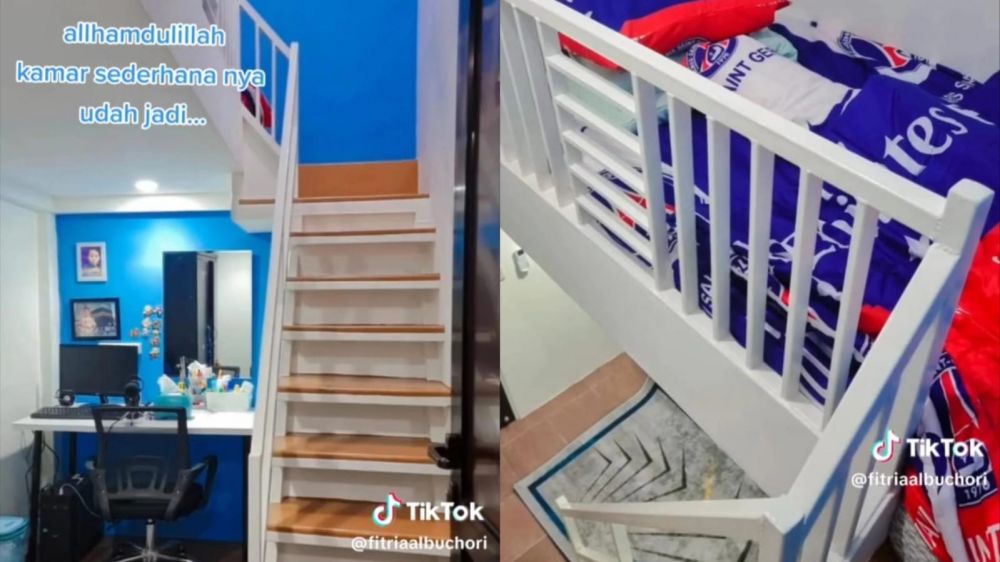 Hasil makeover kamar anak ukuran 2x3 meter dengan split level ini keren pol, bikin anak betah di rumah