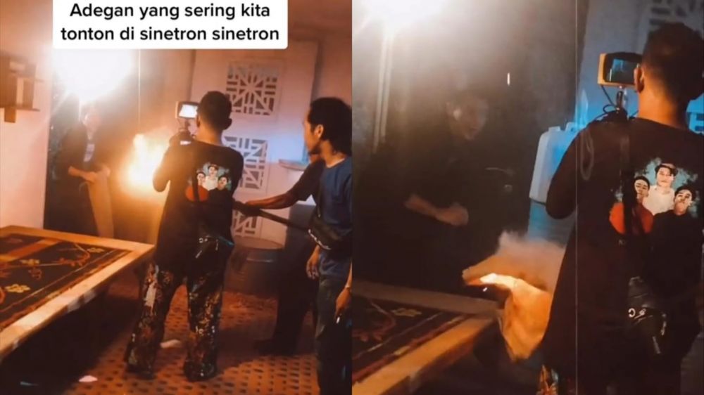 Bongkar proses syuting adegan kebakaran di sinetron © TikTok