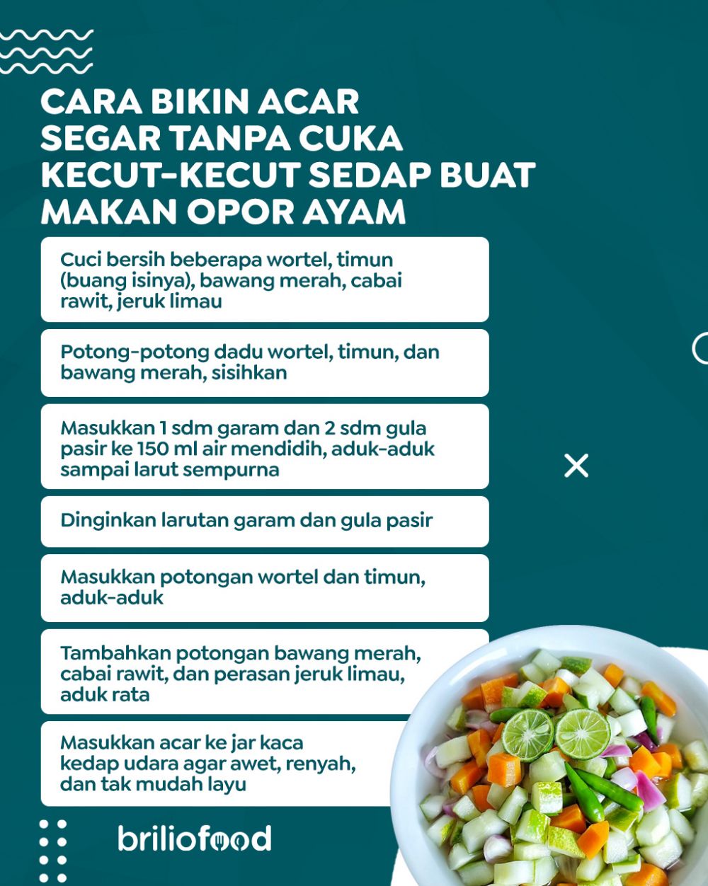 Tanpa cuka, ini cara bikin acar agar segar, awet, tidak mudah layu, dan cocok jadi pelengkap opor ayam