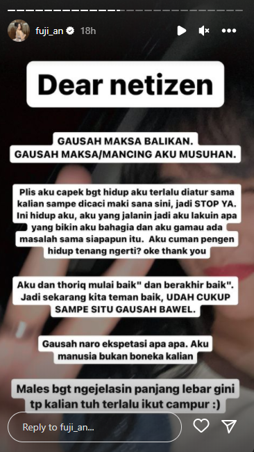 Respons fuji dipaksa balikan  © 2023 brilio.net