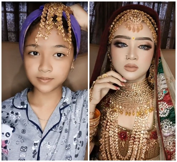 7 Potret before dan after wanita dirias MUA jadi pengantin India, perubahannya bak artis Bollywood
