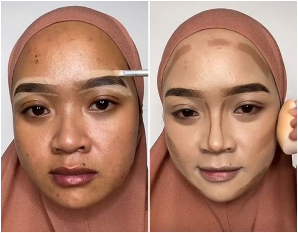Wanita ini tiru gaya makeup Nissa Sabyan, hasil akhirnya disebut layaknya pinang dibelah dua