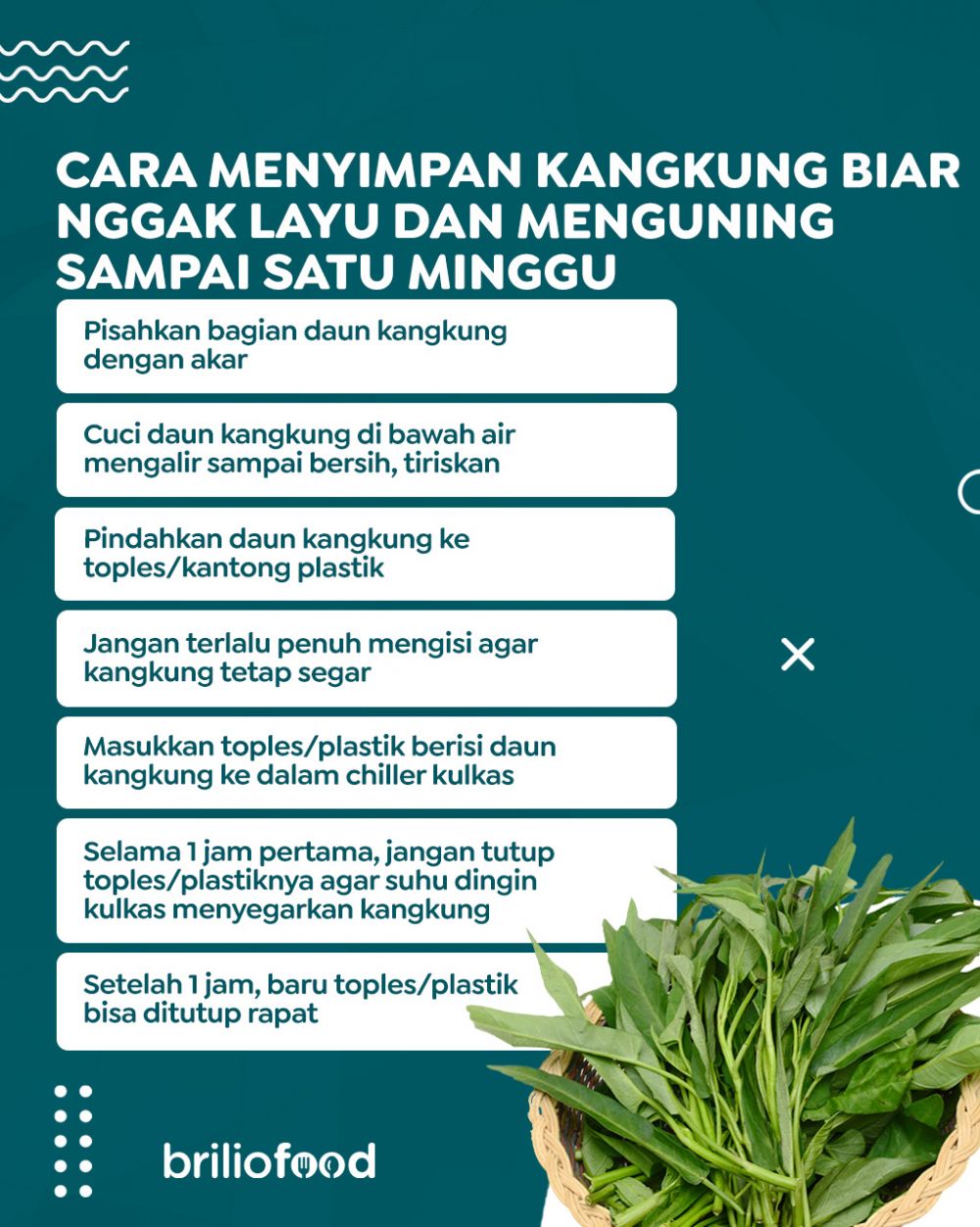 Cara menyimpan sayur kangkung supaya tak layu dan menguning hingga 1 minggu