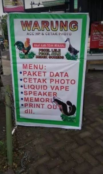 potret kocak spanduk pecel lele Berbagai sumber