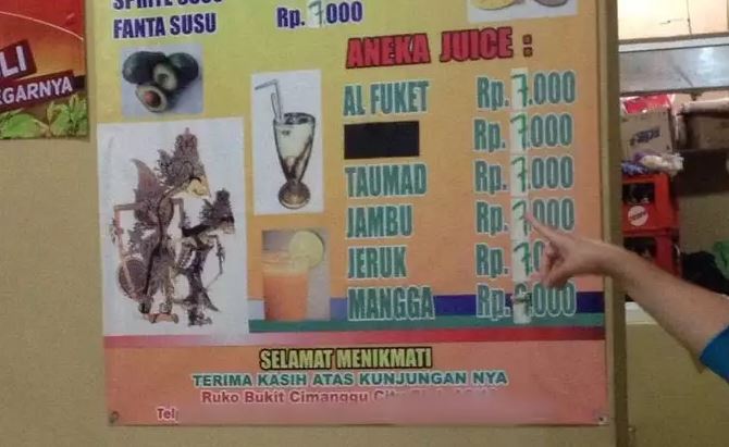 Potret kocak harga di daftar menu Berbagai sumber