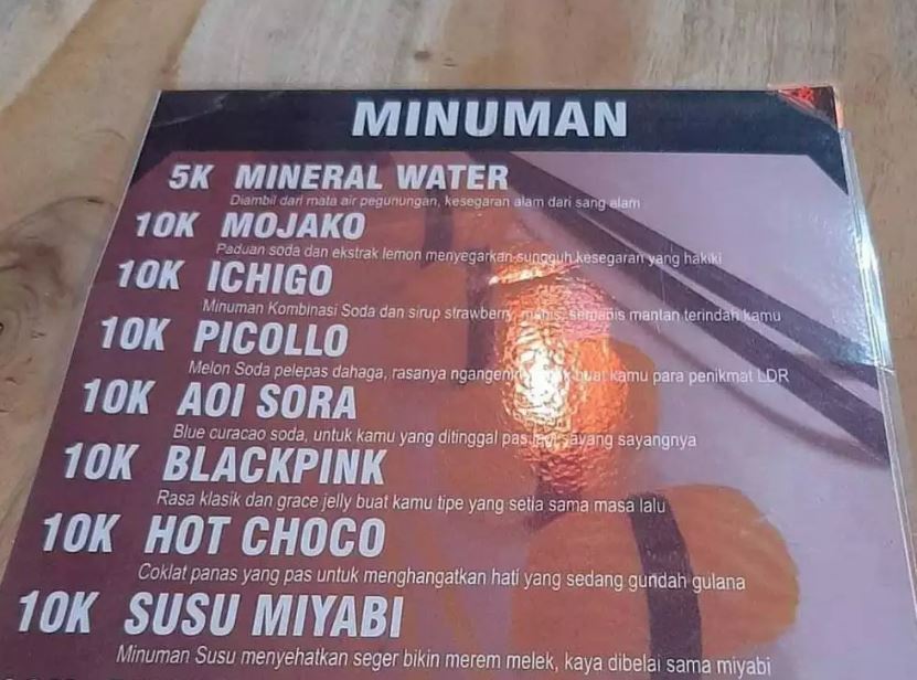 Potret kocak harga di daftar menu Berbagai sumber