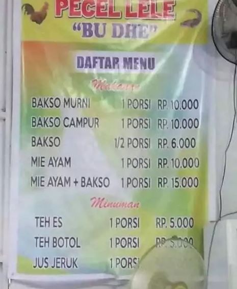 Potret kocak harga di daftar menu Berbagai sumber