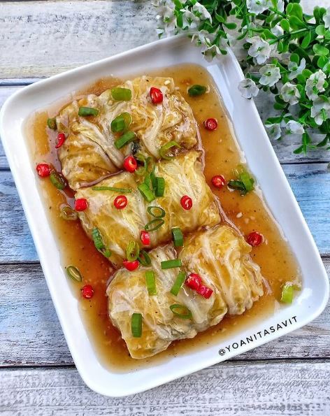 11 Resep sawi putih gulung isi ayam, lezat, gurih, dan mudah dibuat