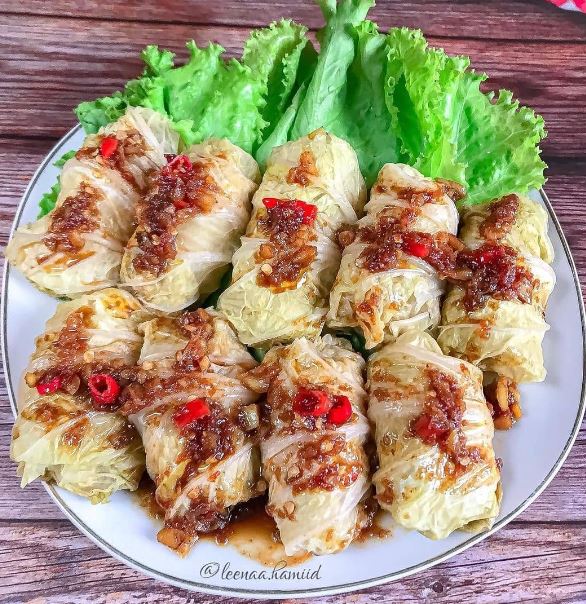 11 Resep sawi putih gulung isi ayam, lezat, gurih, dan mudah dibuat