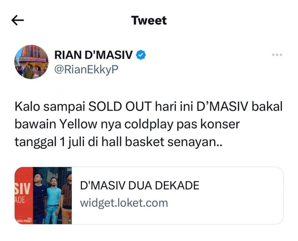 War tiket Coldplay berakhir nyasar konser D'Masiv, komentar Rian Ekky bikin ngakak