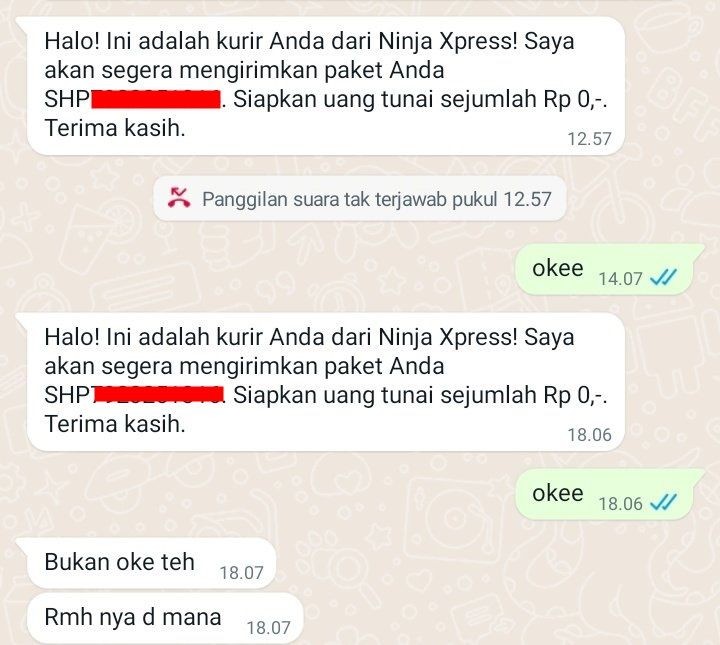 11 Chat lucu kurir dan pembeli barang © berbagai sumber 11 Chat lucu kurir dan pembeli barang © berbagai sumber