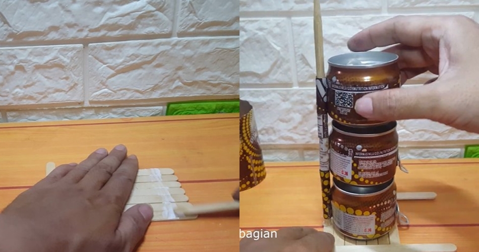 Cara bikin rak bumbu dapur pakai kaleng minuman dan stik es krim bekas, unik dan estetik