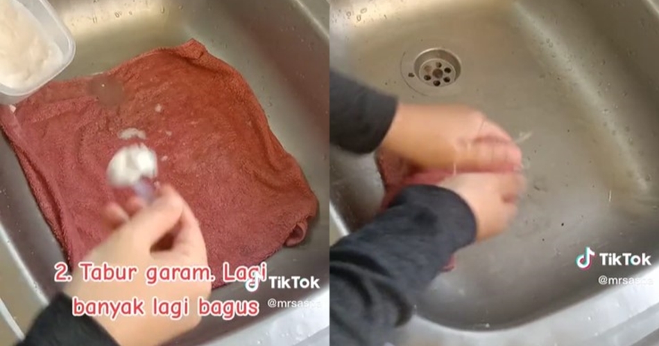 Cuma pakai 1 bumbu masak, ini cara bersihkan kain lap dapur dari noda minyak nggak sampai 5 menit