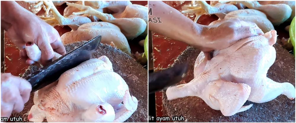 Cara pisahkan kulit dari daging ayam utuh, praktis cukup dibelah