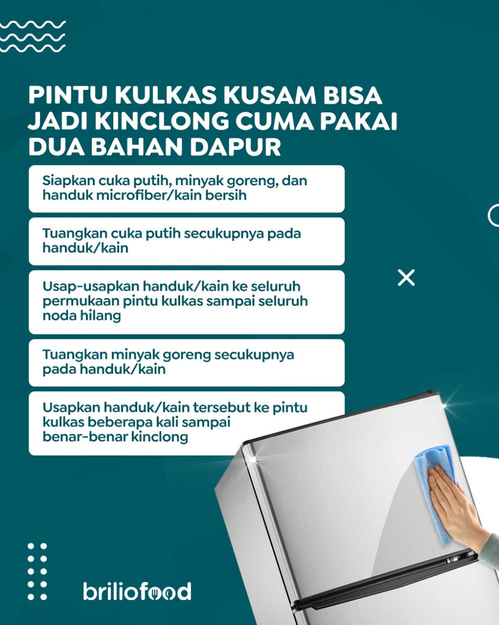 Cara bersihkan pintu kulkas kusam jadi kinclong lagi, simpel pakai 2 bahan dapur