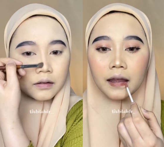 Potret before-after wanita recreate makeup ala Prilly Latuconsina, mirip pol sampai susah dibedain