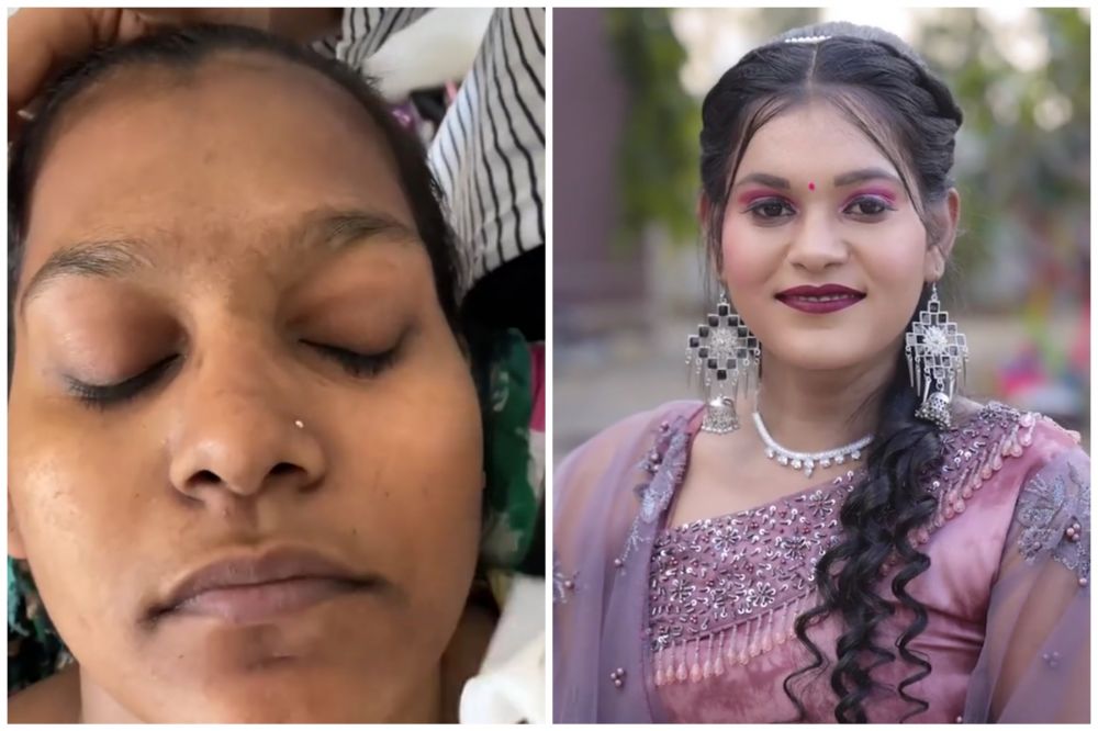 Before-after wanita kulit sawo matang dimakeup ala India, hasilnya bikin lupa wajah aslinya
