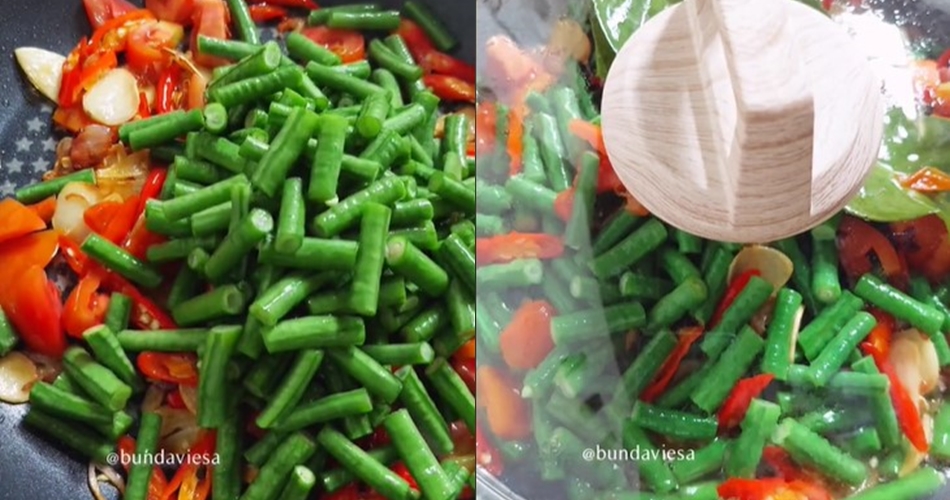 Tanpa direndam baking soda, ini trik menumis kacang panjang biar warnanya cerah dan tak menghitam