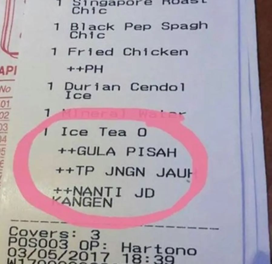 Potret kocak nama menu nyeleneh di nota Berbagai sumber