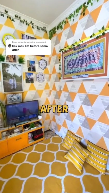 kontrakan 3 petak direnovasi serba kuning © TikTok