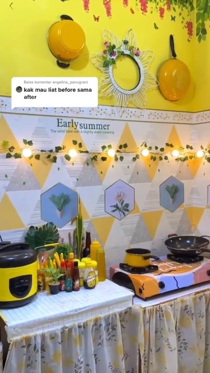 kontrakan 3 petak direnovasi serba kuning © TikTok