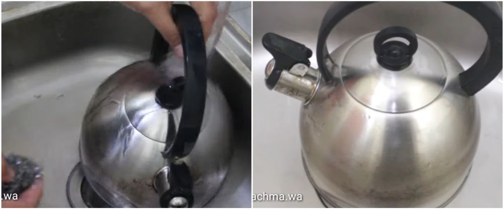 Trik membersihkan noda gosong di bagian luar teko, ampuh pakai 1 bahan dapur