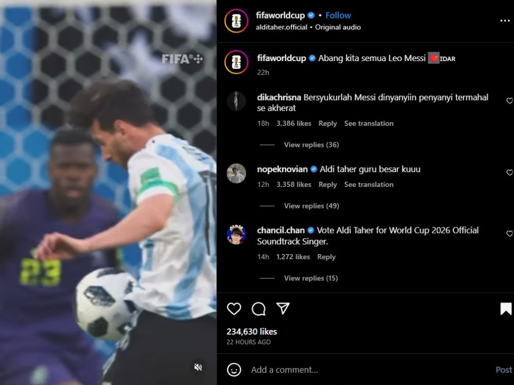 Aldi Taher nyanyi lagu buat Messi Berbagai sumber