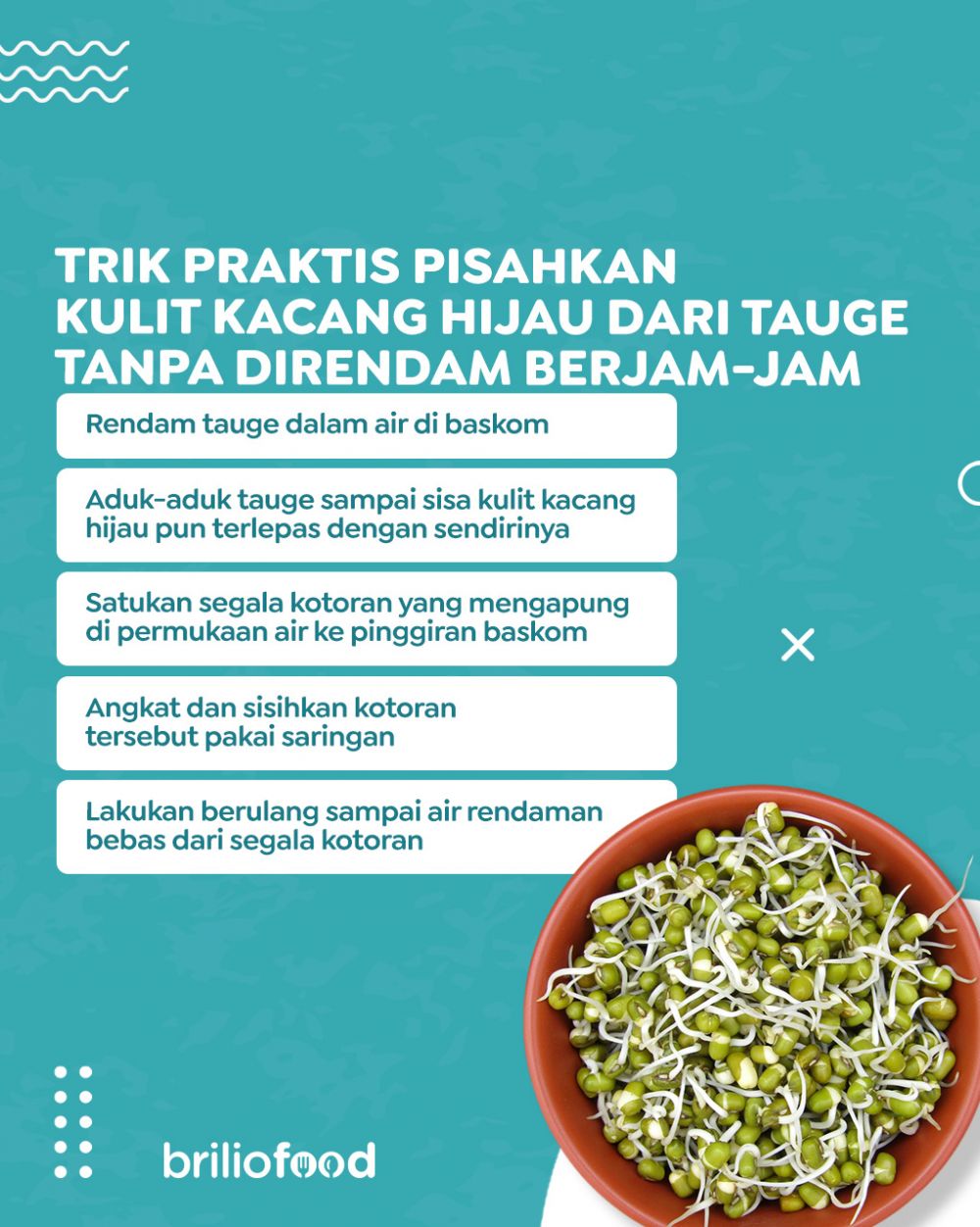 Nggak perlu direndam air jeruk atau air es, ini cara praktis pisahkan kulit kacang hijau dari tauge