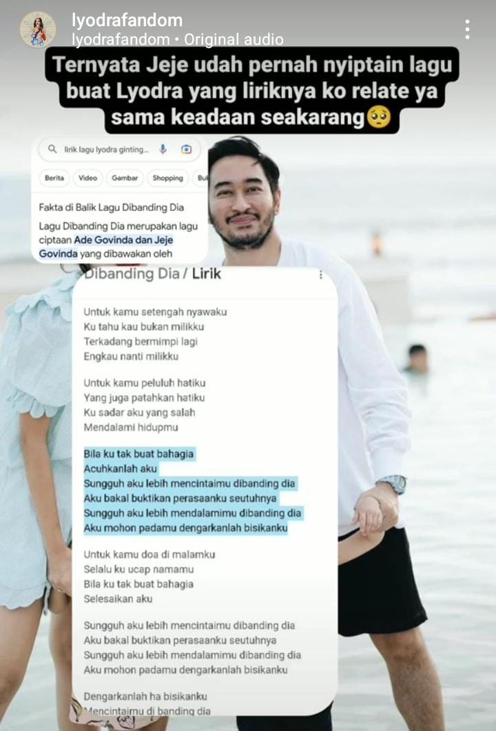 Lirik lagu ciptaan Jeje Govinda yang dinyanyikan Lyodra ini bikin terenyuh, curahan hati suami Syahnaz? © 2023 brilio.net Lirik lagu ciptaan Jeje Govinda yang dinyanyikan Lyodra ini bikin terenyuh, curahan hati suami Syahnaz? © 2023 brilio.net