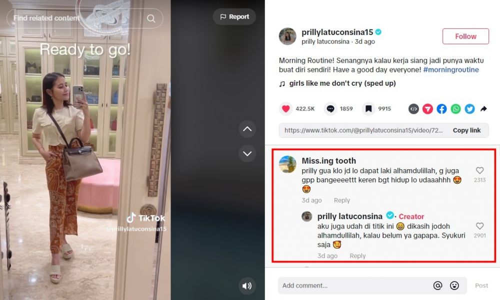 Prilly pamer rutinitas pagi © TikTok