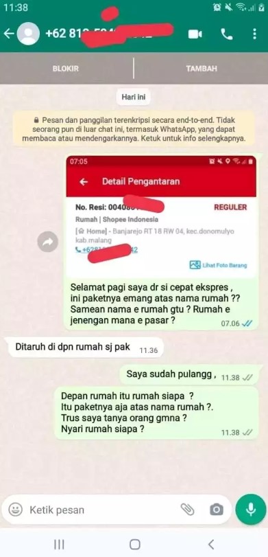 Chat kurir mau antar barang © Twitter