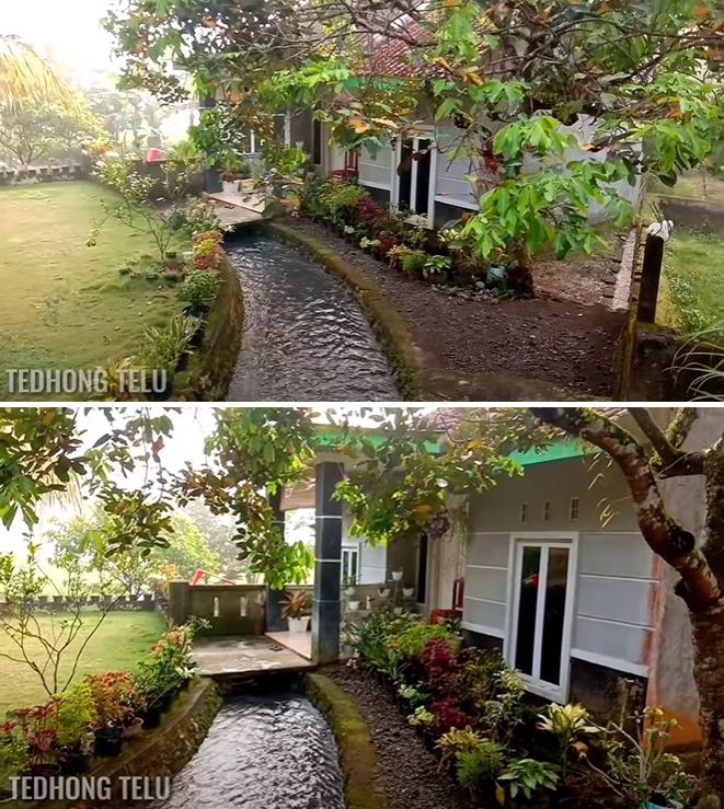 7 Potret rumah sederhana tengah sawah ini halamannya dilewati aliran sungai, bebas dari julid tetangga