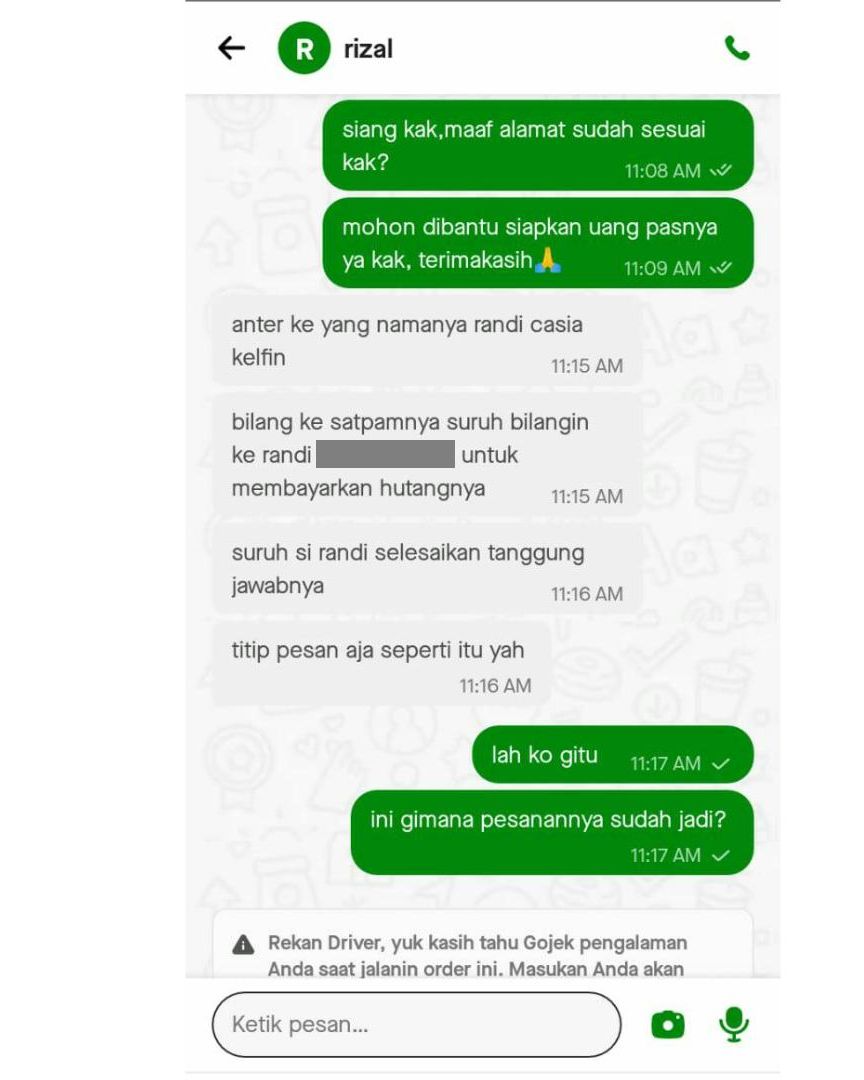 Chat lucu customer saat order ojek online Berbagai sumber