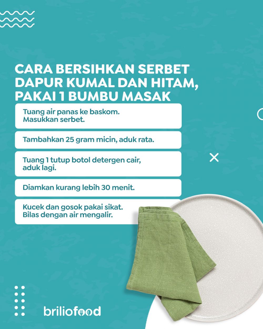 Trik ampuh membersihkan serbet dapur yang kumal dan hitam, pakai 1 bumbu masak