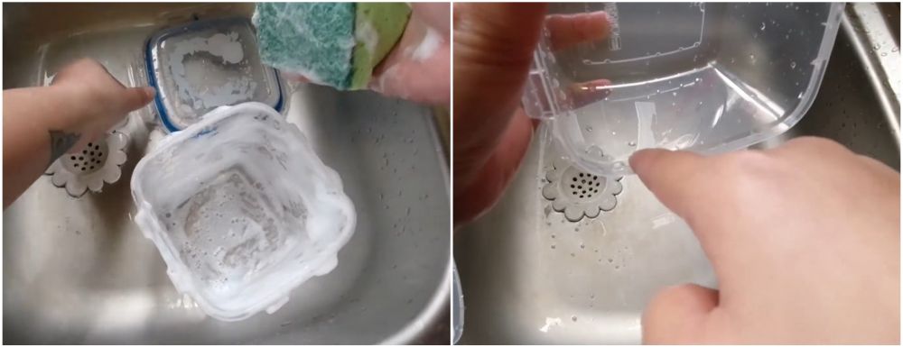 Bukan pakai tisu dapur, begini cara membersihkan lemak membandel di kotak makan plastik