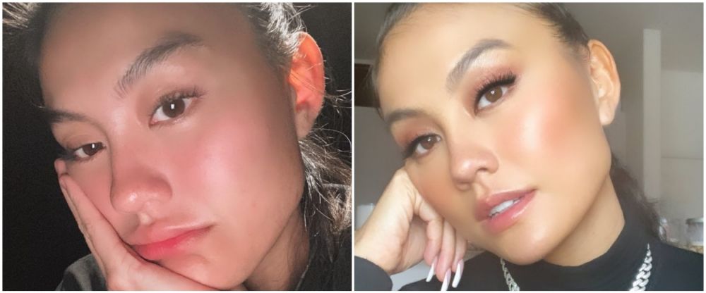 Agnez Mo saat pakai vs tanpa makeup © Instagram