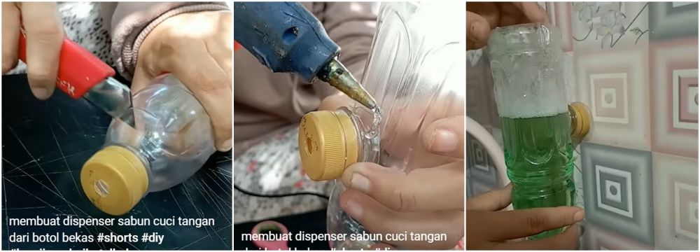 Cara kreatif bikin dispenser sabun cuci tangan dari botol bekas, hasilnya bikin takjub