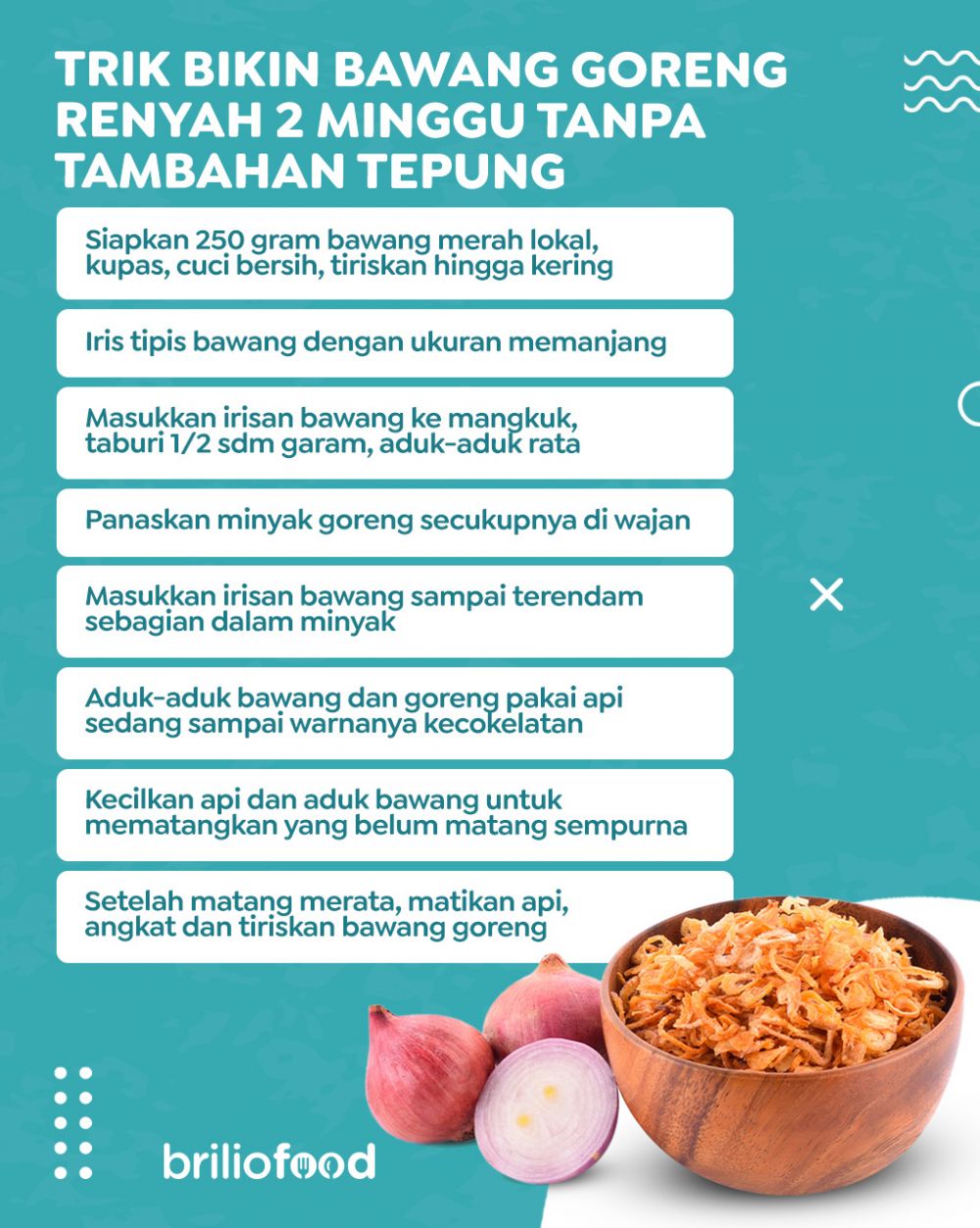 Tak perlu pakai minyak banyak, ini trik bikin bawang goreng renyah hingga 2 minggu walau tanpa tepung